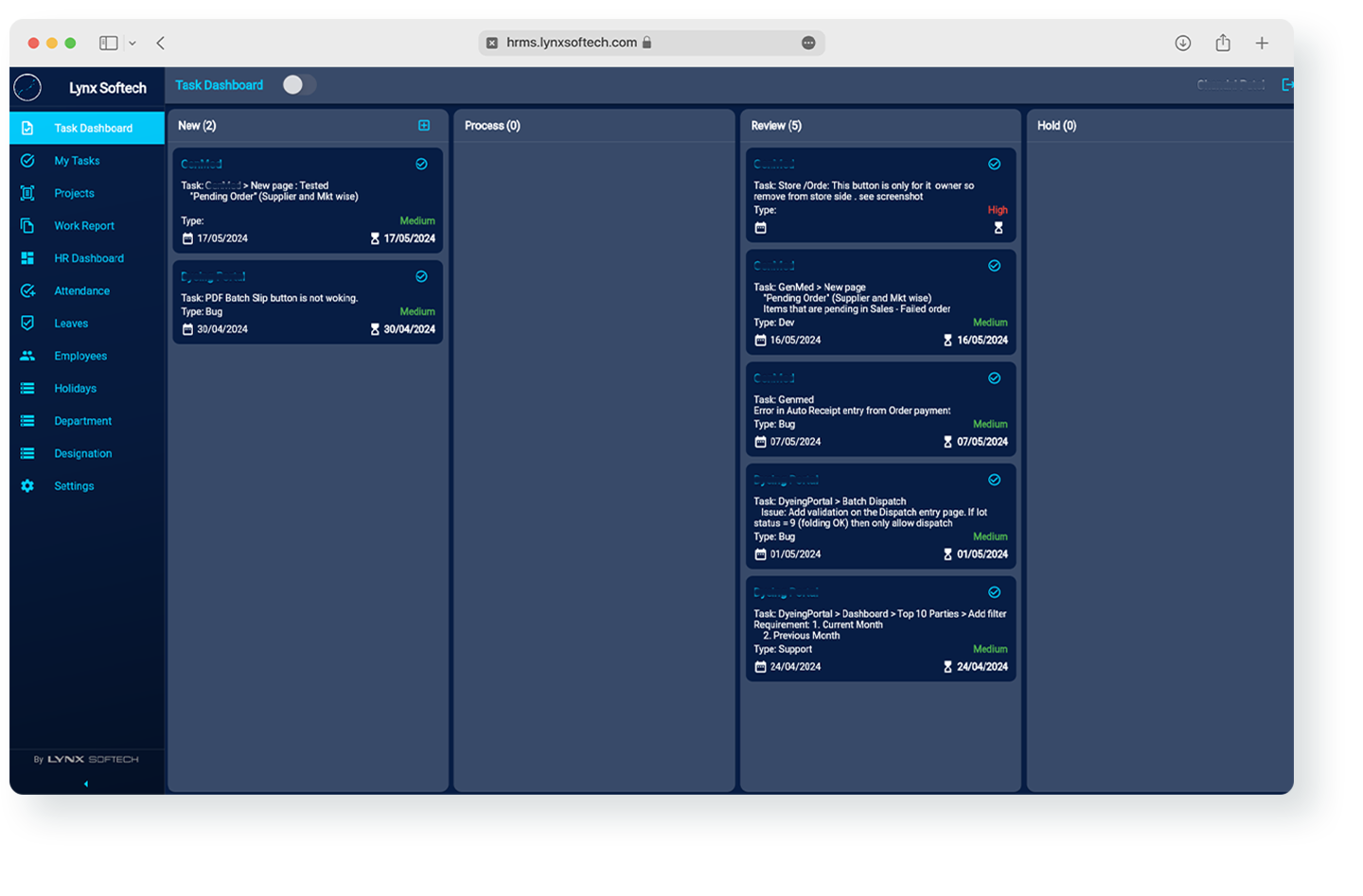 Lynx HRMS Task management